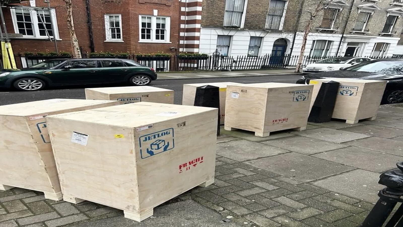 Artworks delivered to a London address — Vault registry documentation travels with the shipment